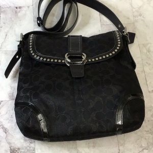 Coach Signature Jacquard Satin and Patent Leather shoulder Bag